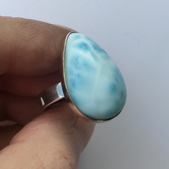 Solid Sterling Silver Pear Larimar Ring Sz 7.75 - Picture 6 of 14